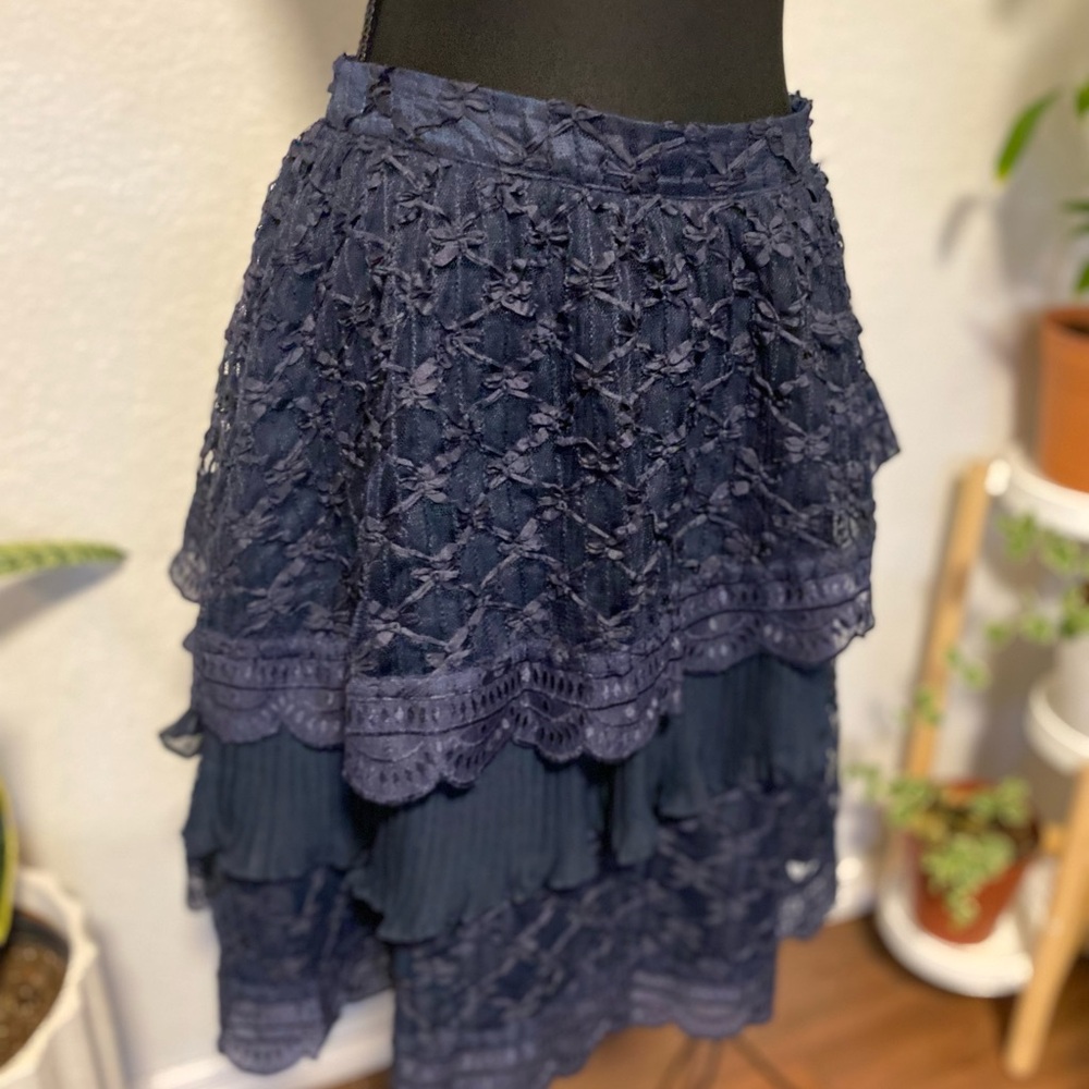 Beautiful Anthropologie Moulinette Soeurs Tatte Tide Navy Blue Skirt Size 4 - Picture 3 of 4